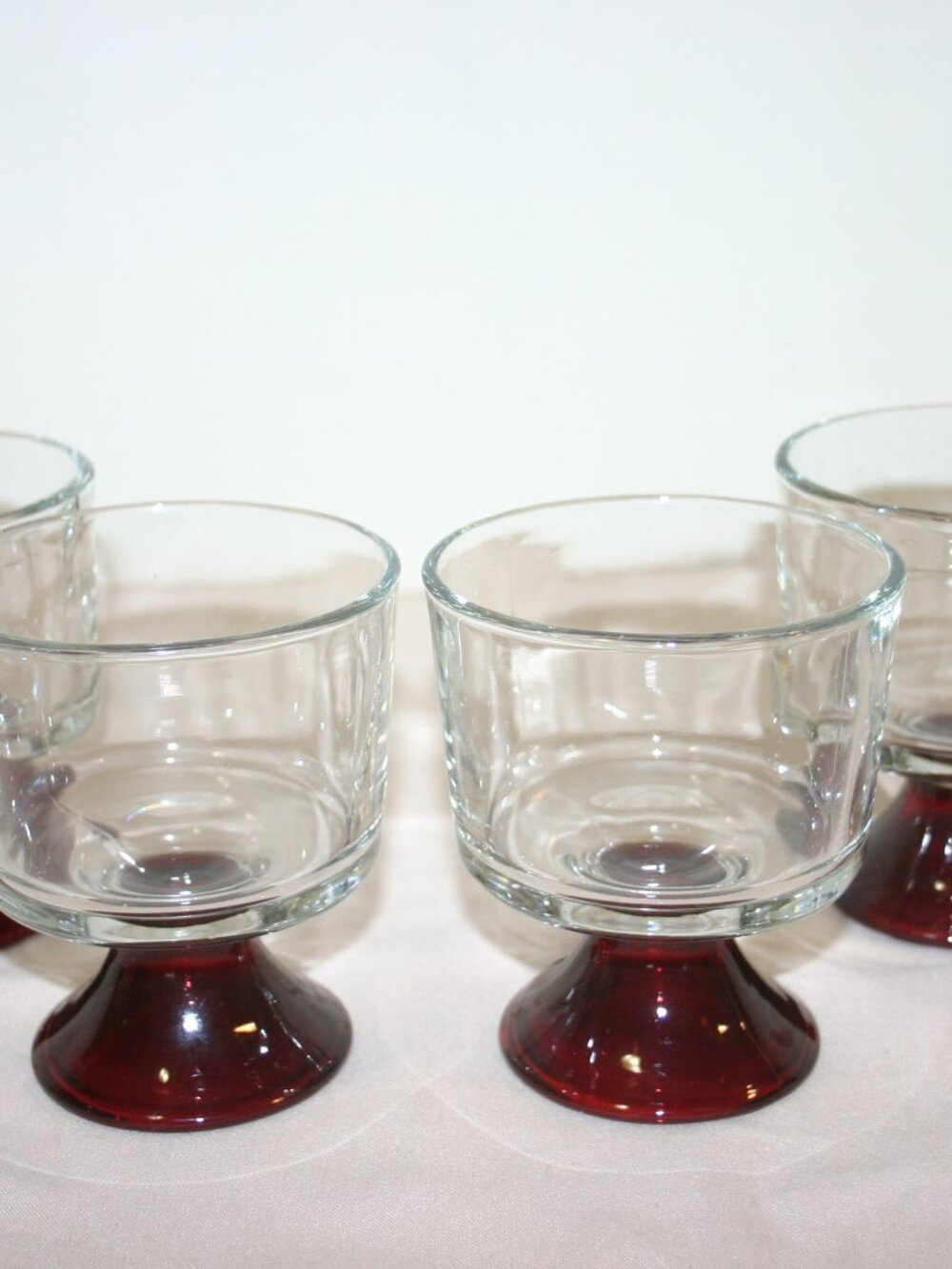Set of 4 VTG Pressed Glass Dessert Cups with Ruby Red Pedestal Base B-321